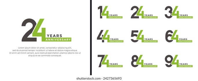 conjunto de estilo de logotipo de aniversario color negro y verde sobre fondo blanco para un momento especial