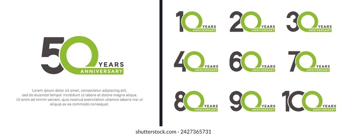 conjunto de estilo de logotipo de aniversario color negro y verde sobre fondo blanco para un momento especial