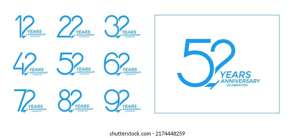 set of anniversary logo style blue color on white background for celebration event