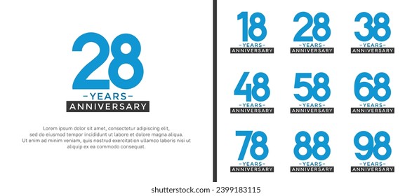 set of anniversary logo style blue and black color for celebration