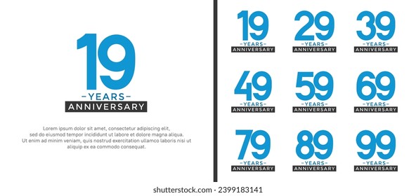 conjunto de estilos de logo de aniversario azul y negro para celebración
