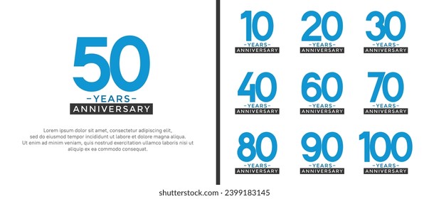 set of anniversary logo style blue and black color for celebration
