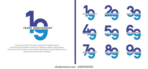 set of anniversary logo style blue color on white background for celebration