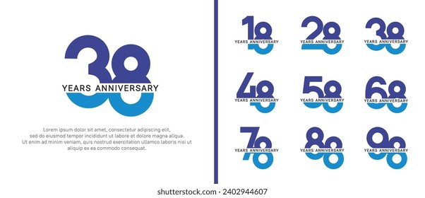 set of anniversary logo style blue color on white background for celebration