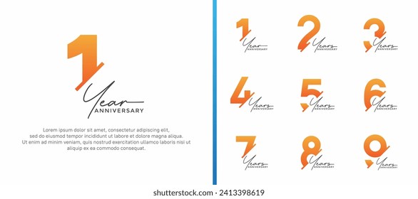set of anniversary logo style blue and orange color on white background for special moment