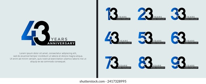 set of anniversary logo style blue and black color on white background for special moment