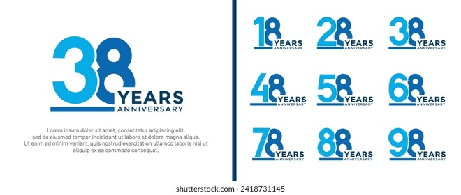 set of anniversary logo style blue color on white background for celebration