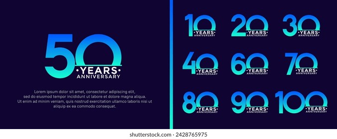 set of anniversary logo style blue and white color on dark blue background for special moment