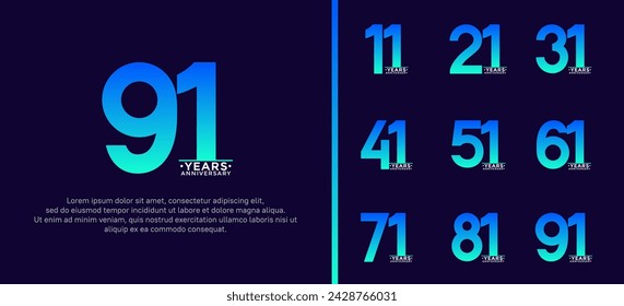 set of anniversary logo style blue and white color on dark blue background for special moment