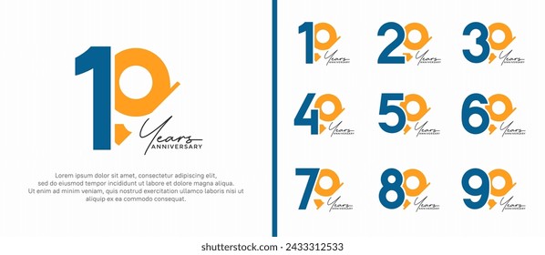 set of anniversary logo style blue and yellow color on white background for special moment