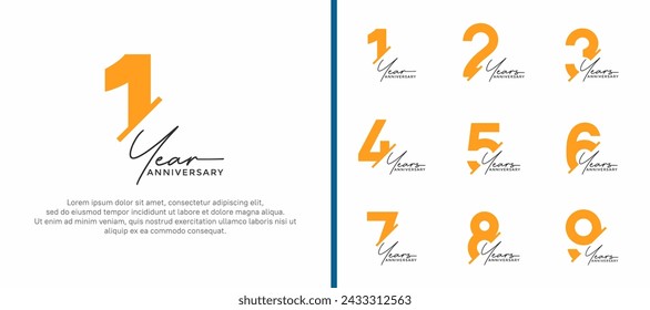 set of anniversary logo style blue and yellow color on white background for special moment