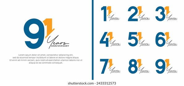 set of anniversary logo style blue and yellow color on white background for special moment