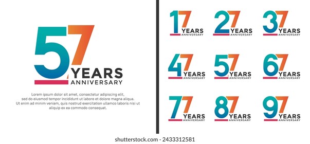 conjunto de estilo de logotipo de aniversario color azul y naranja sobre fondo blanco para la celebración