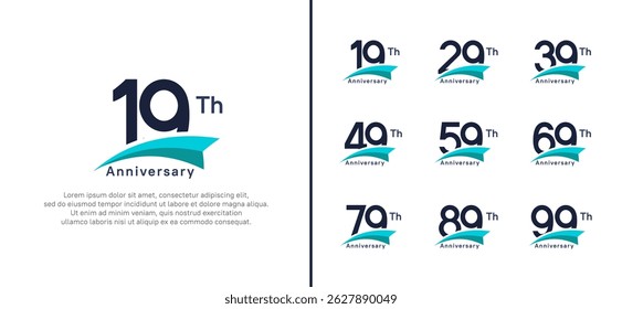 set of anniversary logo style blue ribbon. vector design black color for celebration