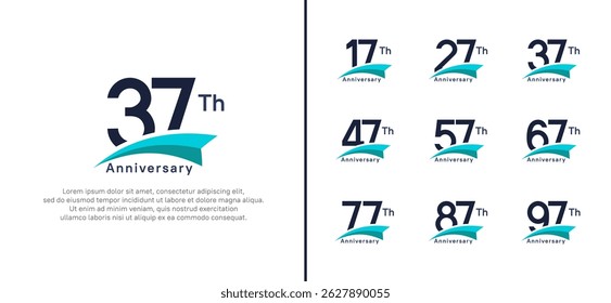 set of anniversary logo style blue ribbon. vector design black color for celebration