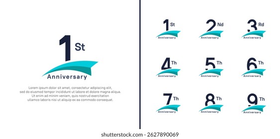 set of anniversary logo style blue ribbon. vector design black color for celebration