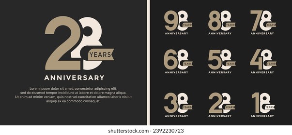 set of anniversary logo style brown and white color on black background for special moment