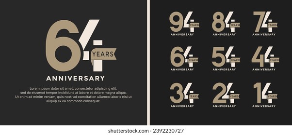 set of anniversary logo style brown and white color on black background for special moment