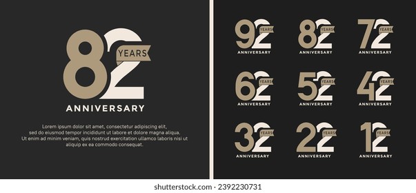 set of anniversary logo style brown and white color on black background for special moment