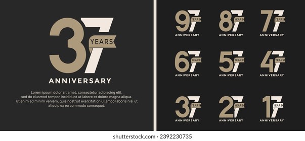 set of anniversary logo style brown and white color on black background for special moment