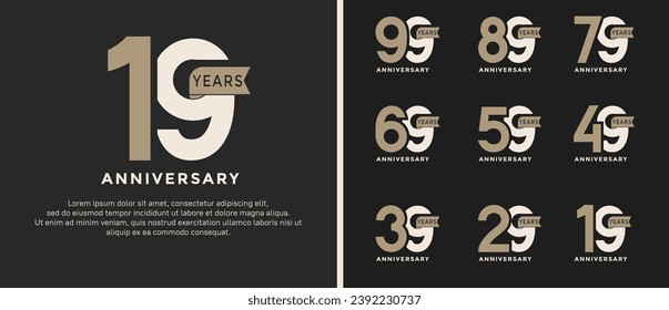 set of anniversary logo style brown and white color on black background for special moment