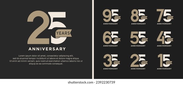 set of anniversary logo style brown and white color on black background for special moment