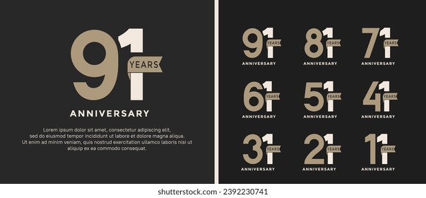 set of anniversary logo style brown and white color on black background for special moment