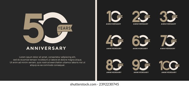 set of anniversary logo style brown and white color on black background for special moment