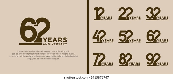 set of anniversary logo style brown color on soft brown background for celebration