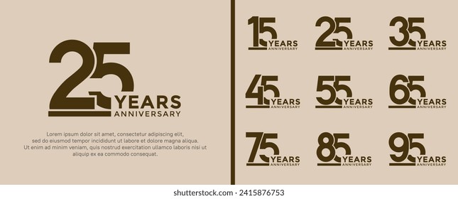 set of anniversary logo style brown color on soft brown background for celebration