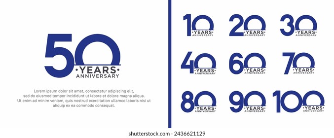 set of anniversary logo style dark blue and black color on white background for special moment