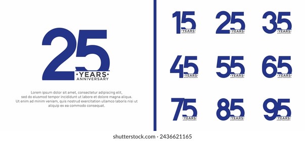 set of anniversary logo style dark blue and black color on white background for special moment