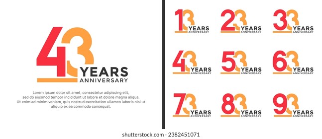 set of anniversary logo style flat red and orange color for celebration