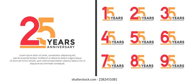 set of anniversary logo style flat red and orange color for celebration