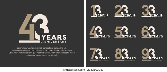 set of anniversary logo style flat gold and white color for celebration