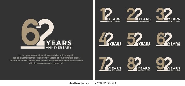 conjunto de logo de aniversario estilo oro plano y color blanco para celebración