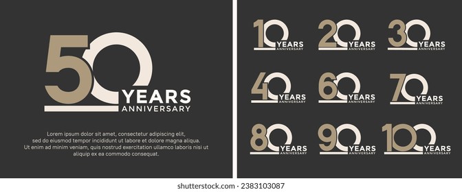 conjunto de logo de aniversario estilo oro plano y color blanco para celebración