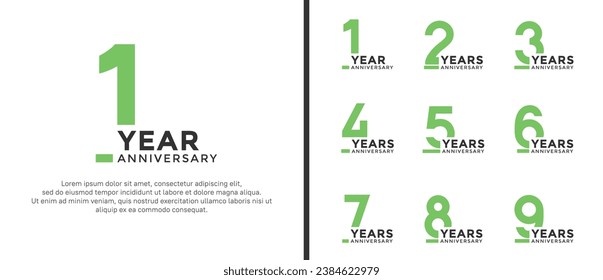 conjunto de logo de aniversario estilo verde plano para celebración