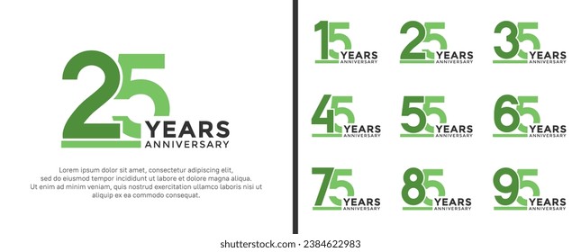 set of anniversary logo style flat green color for celebration