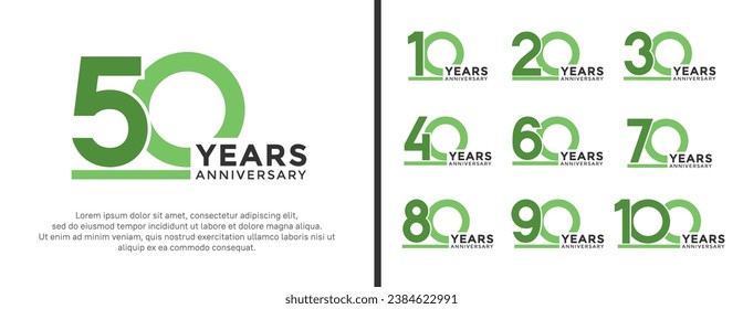 set of anniversary logo style flat green color for celebration