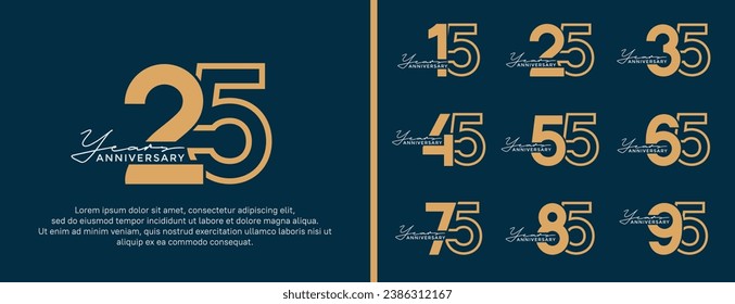 set of anniversary logo style flat golden color on blue background for celebration