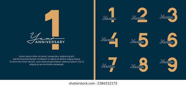 set of anniversary logo style flat golden color on blue background for celebration