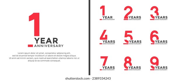 set of anniversary logo style flat red and black color for celebration