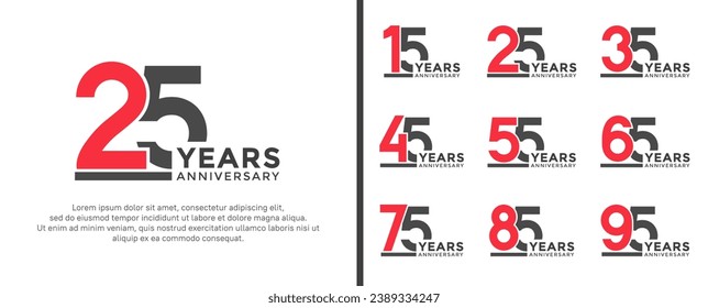 set of anniversary logo style flat red and black color for celebration