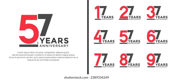 conjunto de logo de aniversario estilo rojo plano y negro para celebración