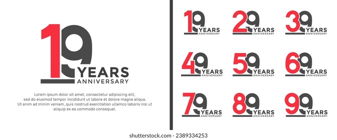 set of anniversary logo style flat red and black color for celebration