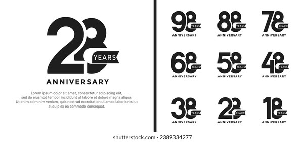 set of anniversary logo style flat black color on white background for special moment