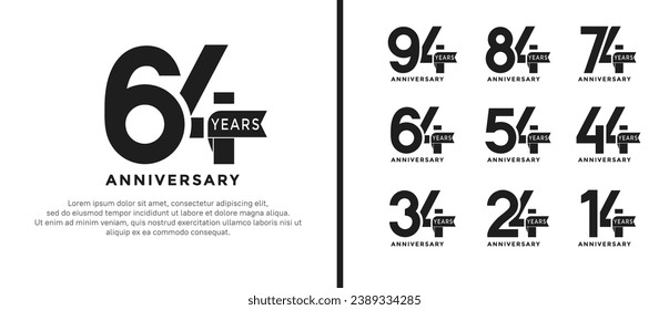 set of anniversary logo style flat black color on white background for special moment