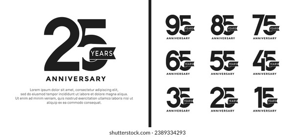 set of anniversary logo style flat black color on white background for special moment