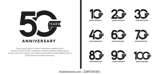 conjunto de estilos de logo de aniversario color negro plano sobre fondo blanco para un momento especial